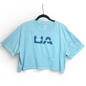 Under‎ Armour UA Logo Cropped Tee Light Blue Loose Fit Athleisure Top L